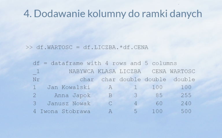 Octave w obliczeniach: ramki danych