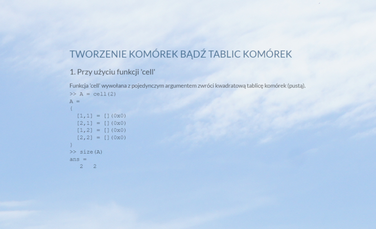 Octave w obliczeniach: komórki